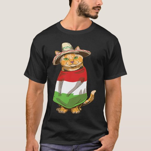 メキシコの猫 シンコデマヨ フィエスタ Tシャツ (正面)