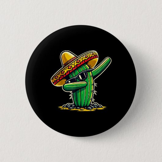 メキシコの男の子をサボテンおもしろいに戻すCinco De Mayo 缶バッジ (正面)