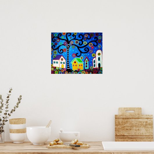 メキシコの町の絵画木 ポスター (キッチン)