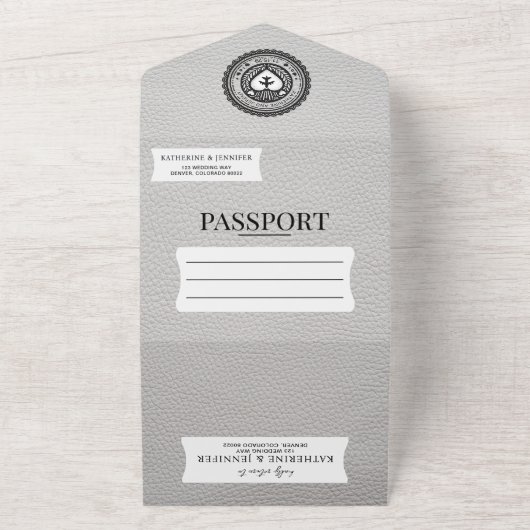 メキシコの白いパスポートウェディング オールインワン招待状 (外側)