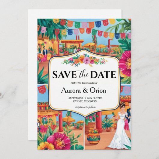 メキシコの目的地の結婚式の日付を保存 招待状 (正面/裏面)