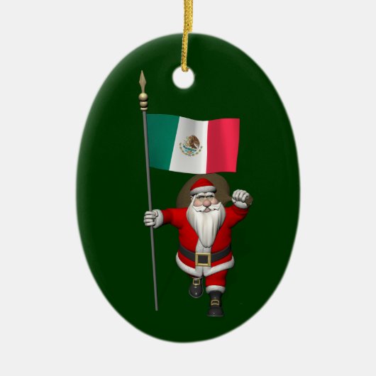 メキシコの看板のあるサンタクロース セラミックオーナメント (正面)