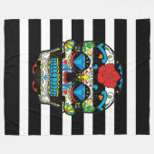 メキシコの砂糖スカルと黒ストライプ フリースブランケット (正面(横))