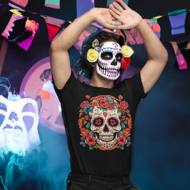 メキシコの砂糖スカル死の日 Tシャツ