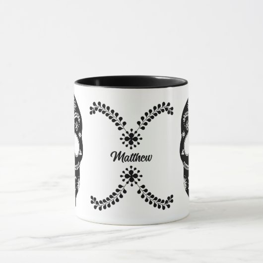 メキシコの砂糖スカル黒白とマグの名前 マグカップ (中央)