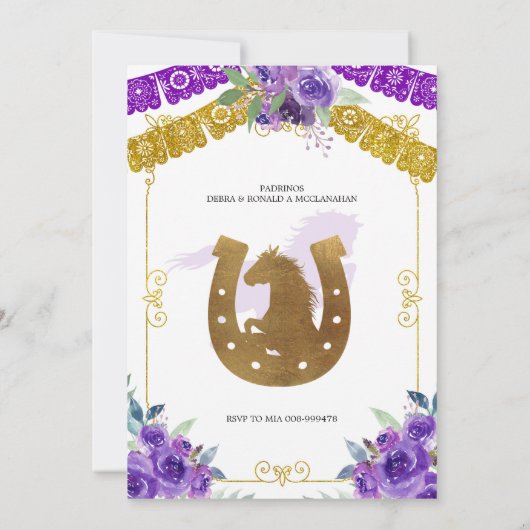 メキシコの紫と金ゴールド娘チャラ・トレス・アーノス  招待状 (裏面)