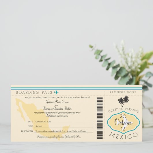 メキシコの結婚式招待状への搭乗券 招待状 (スタンド正面)