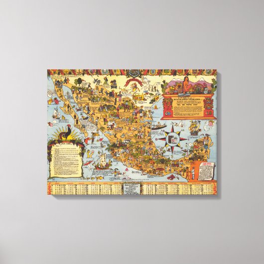 メキシコの統一された州の地図 キャンバスプリント (正面)