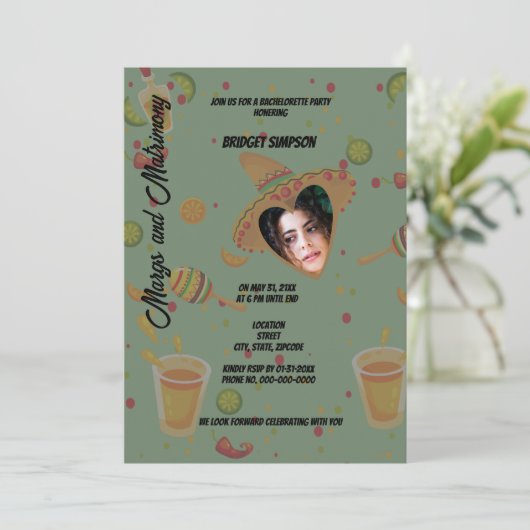 メキシコの緑のmargsと結婚のバチェロレッテ写真 招待状 (スタンド正面)