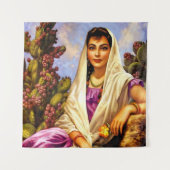 メキシコの美しいカレンダークリームショール付き女の子 タペストリー (正面)