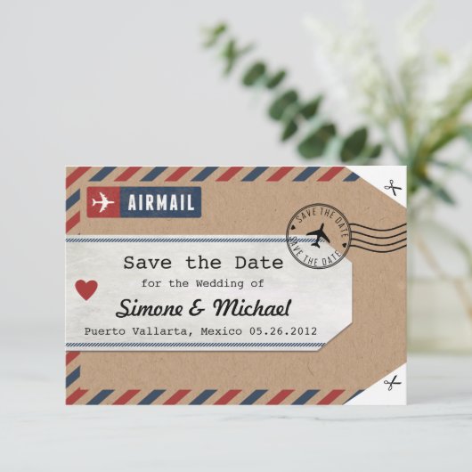 メキシコの航空郵便の荷物のラベルの保存地図が付いている日付 セーブザデート (スタンド正面)