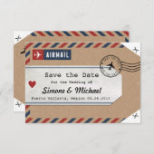 メキシコの航空郵便の荷物のラベルの保存地図が付いている日付 セーブザデート (正面/裏面)