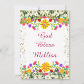 メキシコの花と金ゴールドグリッター誕生日 招待状 (裏面)