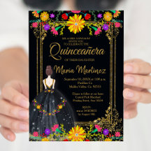 メキシコの花と金ゴールドブラックQuinceaenera