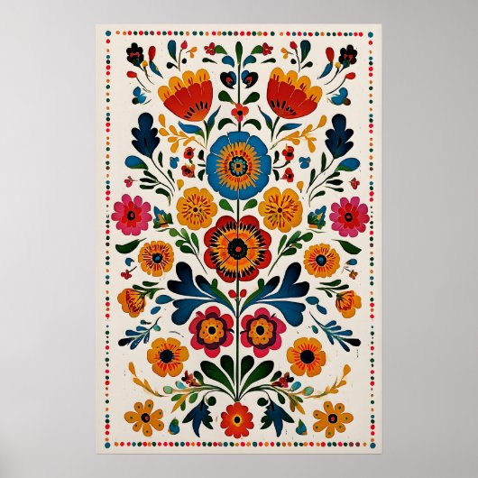 メキシコの花の芸術的なプリント 派手なオトミ風 ポスター (正面)