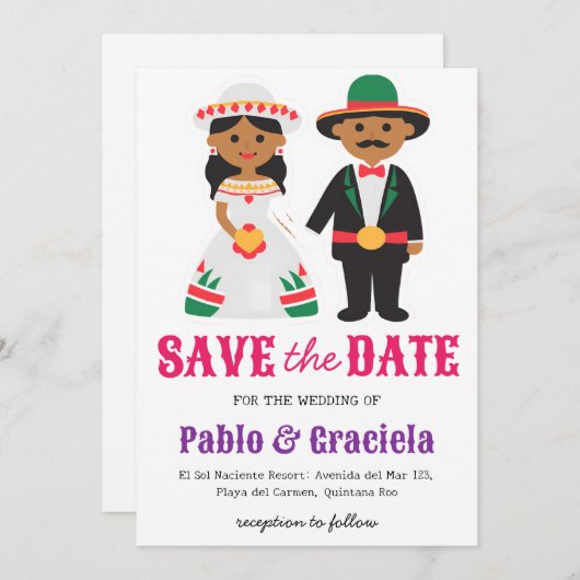 メキシコの花メキシコ日付保存 招待状 (正面/裏面)