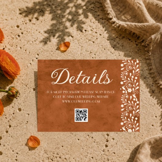 メキシコの花柄ウェディング詳細QRコード エンクロージャーカード