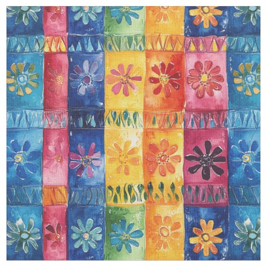 メキシコの花柄 – 継ぎ目なしパペルピカド ファブリック (クローズアップ)