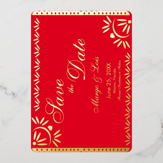 メキシコの花模様はプレスされたフォイルInviの日付を保存 箔招待状 (正面)