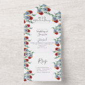 メキシコの花模様、レッドブルーの植物結婚学会  オールインワン招待状 (内側)