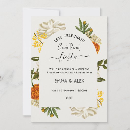 メキシコの花Cinco De Mayo Gender Reveal 招待状 (正面)