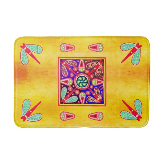メキシコの装飾フイコール黄金と紫のアートパターン バスマット (正面)