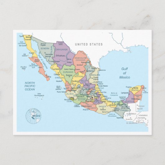 メキシコの詳細地図 ポストカード (正面)