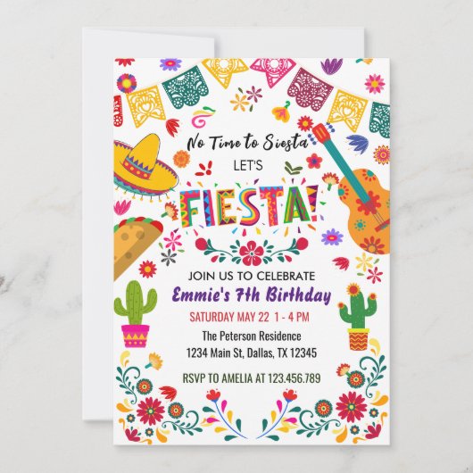 メキシコの誕生日パーティフェスタノシエスタ 招待状 (正面)