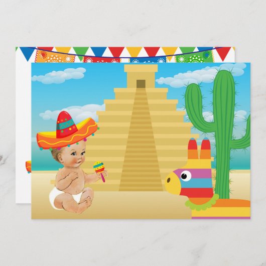 メキシコの赤ちゃんシャワー招待状とヴィンテージベビー 招待状 (正面/裏面)