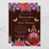メキシコの赤毛の女性フローラドレスQuinceanera 招待状 (正面/裏面)