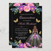 メキシコの赤毛の女性フローラドレスQuinceanera 招待状 (正面/裏面)