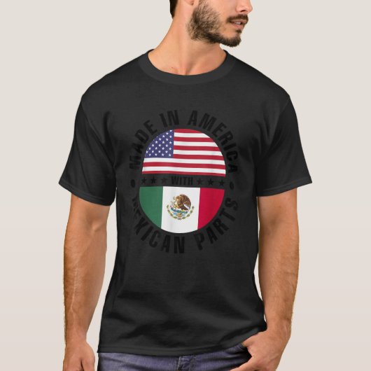 メキシコの部品でアメリカで作られるアメリカ合衆国メキシコ国旗 Tシャツ (正面)