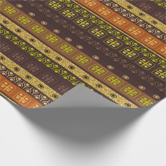 メキシコの部族の茶色の金ゴールドグリーン ラッピングペーパー (角)
