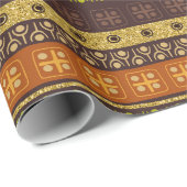 メキシコの部族の茶色の金ゴールドグリーン ラッピングペーパー (ロールコーナー)