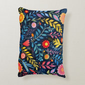 メキシコの部族の青いタペストリーフローラアクセント枕。 アクセントクッション (裏面(縦))