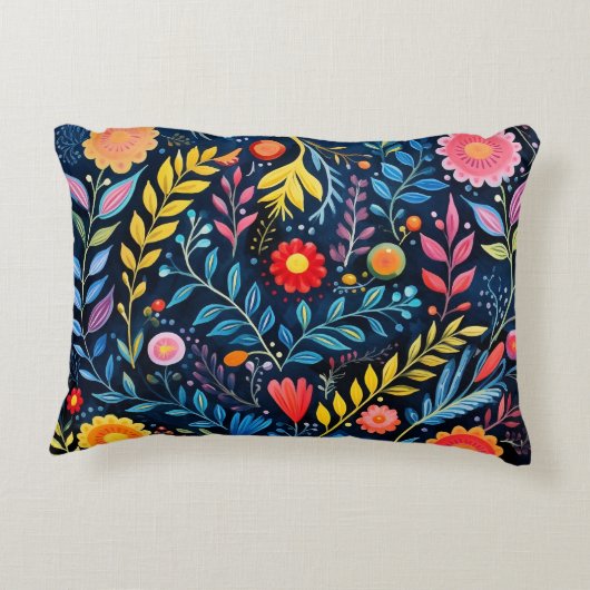 メキシコの部族の青いタペストリーフローラアクセント枕。 アクセントクッション (裏面)