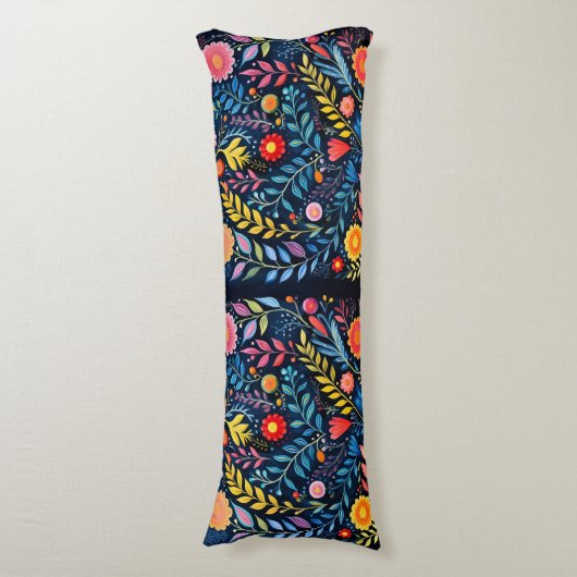 メキシコの部族の青いタペストリーフローラ体枕。 ボディピロー (正面縦)