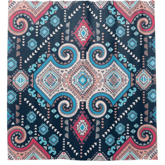 メキシコの部族ヴィンテージの継ぎ目のないパターン シャワーカーテン (正面)