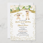 メキシコの金ゴールドシャルロ・ボーイズ洗礼と誕生日 招待状 (正面)