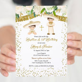 メキシコの金ゴールドシャルロ・ボーイズ洗礼と誕生日 招待状