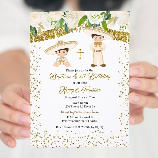 メキシコの金ゴールドシャルロ・ボーイズ洗礼と誕生日 招待状