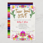 メキシコの金ゴールド水色フローラカップルのシャワー 招待状 (正面/裏面)
