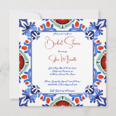 メキシコの青いカラフルタイルブライダルシャワーテンプレート 招待状 (正面)