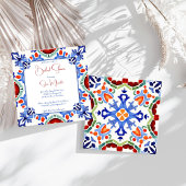 メキシコの青いカラフルタイルブライダルシャワーテンプレート 招待状