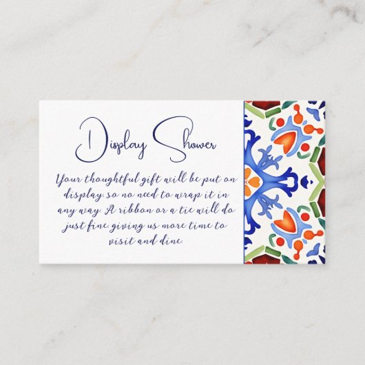 メキシコの青いカラフルタイル表示ブライダルシャワー エンクロージャーカード (正面)