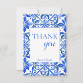 メキシコの青いタラベラのタイル結婚ヴィンテージ サンキューカード (正面)