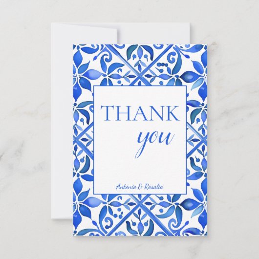 メキシコの青いタラベラのタイル結婚ヴィンテージ サンキューカード (正面)
