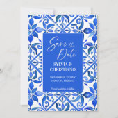 メキシコの青いタラベラのタイル結婚ヴィンテージ セーブザデート (正面)