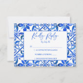 メキシコの青いタラベラのタイル結婚ヴィンテージ 出欠カード (正面)