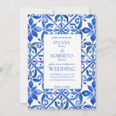 メキシコの青いタラベラのタイル結婚ヴィンテージ 招待状 (正面)